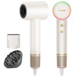 Hair Dryer, High Speed Powerful Negative Ionic Blow Dryer with 160000 RPM Brushless Motor for Fast Drying, Professional Low Noise Hairdryer with Diffuser and Nozzle, 4 Temps & 2 Speeds (Creamy White)