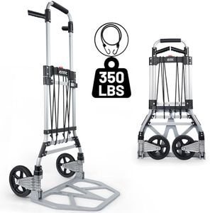 RJTEK 【Upgraded Version】 Heavy-Duty Folding Hand Truck and Dolly 350lb Capacity, Telescoping Handle, Dolly cart, Luggage Trolley Cart,Moving Dolly, Lightweight,with 2 Ropes