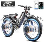 eAhora Romeo Pro Ⅱ 3000W Electric Bike for Adults, 52V 60AH Long Range Electric Bike 200KM, 44MPH Dual Motor Ebike, 26 * 4.0" Fat Tire E Bike Full Suspension, 4-Piston Hydraulic Brakes App Control