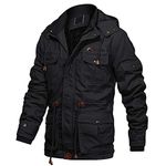 EKLENTSON Mens Winter Casual Warm Jacket Fleece Outwear Jacket Coat Multi Pocket with Detachable Fur Hood, Black, M