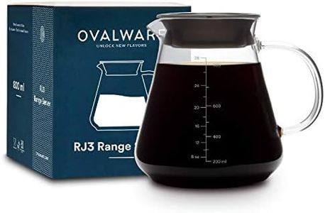 Glass Range Coffee Server for Pour Over Coffee & Tea - Ovalware Microwave Safe & Heatproof 2.5mm Thick Glass Body Tableware 800ml Grey, Glass, Stainless Steel