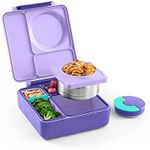 OmieBox - Leak-Proof 3-Compartment Bento Lunch Box for Kids - Includes Insulated Food Thermos - Two Temperature Zones for Hot & Cold Food Purple Plum Purple Plum