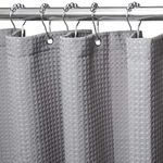 Waffle Weave Shower Curtain with Stainless Steel Hooks - 256 GSM Heavy Duty Fabric Bath Curtains, Hotel Luxury Quality, Water Resistant, Machine Washable, Weighted Hem, 72 x 72 Inches (Grey)