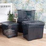 Wham Crystal 5x 80L Plastic Storage Boxes with Lids Tint Smoke (Black). Large Size, Strong (Pack of 5, 80 Litre). Made in the UK