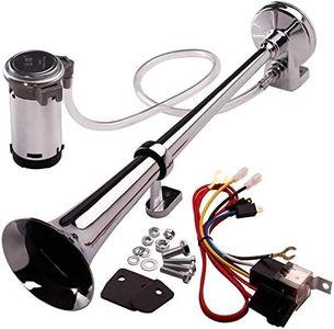 FARBIN 12V 150db Air Horn kit, Super Loud 18 Inches Chrome Zinc Single Trumpet Truck Horn, Train Horn with Compressor for Any 12V Vehicles (Single air horn, 12V)