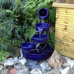 Primrose 55cm Solar Powered Blue Ceramic Outdoor Jug & Dish Water Feature with Battery Backup and LED Lights