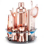 Gienxias Cocktail Shaker Set with Rotating Stand, Durable Stainless Steel - 21PCE Bartender Drinks Mixer Kit - Strainer, Pourer, Muddler, Jigger, Recipes Bar Accessories - Stylish Gift Box (Rose Gold)