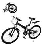 HHEMSTD 26 Inch Folding Mountain Bike, 21 Speed Adult Bicycle, High Carbon Steel Frame with Dual Disc Brakes, Oil Spring Fork & Adjustable Seat, All-Terrain Foldable MTB for Men Women Outdoor Riding