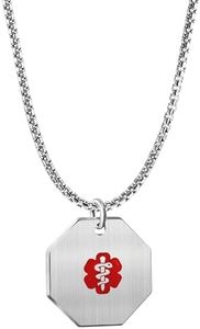 ASTERY Custom Sterling Silver Medical Alert Necklace for Women Men,Laser Engraving Personalized Emergency Identification Medic ID Dog Tag Pendant Necklace Life Alert Jewelry