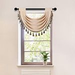 ELKCA Beige Thick Chenille Waterfall Swag Valance for Living Room Small Valance Curtains for Kitchen,Pack of 1 (Beige, 30" W x 22" L)