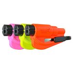 Resqme Family Pack of 3, The Original Emergency Keychain Car Escape Tool, 2-in-1 Seatbelt Cutter and Window Breaker, Made in USA, Orange, Safety Yellow, Pink