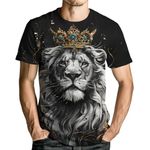 Faiwvhe Men's Casual Lion with Crown Print T-Shirt Fashion Graphic Tee Shirts Short Sleeve, Black/K2, 3XL