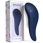 Crave Naturals Glide Thru Detangling Brush for Adults & Kids Hair. Detangler Hairbrush for Natural, Curly, Straight, Wet or Dry Hair. Hair Brushes for Women. Styling Brush (Blue)