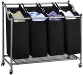 Ollieroo Laundry Sorter Cart 4-Bag Classics Rolling Laundry Hamper Sturdy Frame with 60KG Weight Capacity (Black)