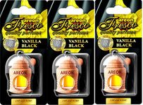 Areon Fresco Car Perfume Air Freshener Vanilla Black Bottle Diffuser Liquid Sweet Scent Hanging Pendant Wood Glass Mini Long Lasting Home Office Room Van 3D 4ml Multi Pack Set of 3