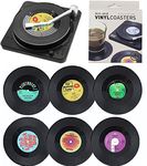 Litensh 6pcs Retro CD Vinyl Record Coasters, Non-Slip Rubber Drink Mats Coaster Record Insulated Round Tea Coffee Cup Drinks Mats Tabletop Protection Prevents Slipping Holder