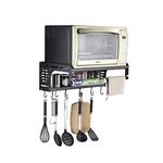 OUDINUO Black Multifunctional Microwave Oven Shelf with 10 Hooks and Moveable Towel Bar