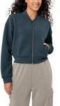 ODODOS Modal Soft Full-Zip Bomber Jacket for Women Long Sleeve Casual Fall Outfit Crop Top with Pockets, Deep Blue, Small