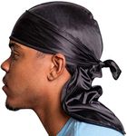 Veeta Superior Silk Durag - Smooth Silk Durag for Men & Women, Long Double Wide Straps, Outside Seam Triple Stitch Du Rag, Black Widow, One size