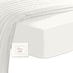 Pizuna 100% Cotton Double Fitted Sheet Off White, 400 Thread Count Long Staple Cotton Fitted Bed Sheets Double 140x200 cm, Sateen Weave 40 cm Deep Fitted Sheets for Double Bed 1 PC Off White