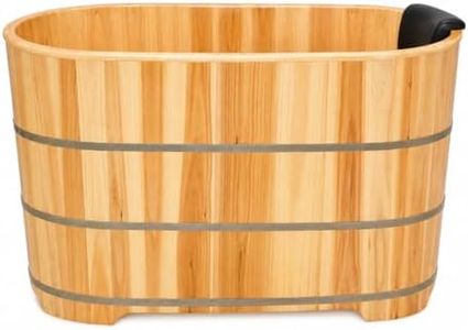 Cedar Wooden Steam Bath Tub with Steam Generator – Full-Body Adult Soaking Barrel, Multiple Sizes, Thickened Wood Panels, Heavy-Duty Metal Reinforcement & Stainless Drain Valve (43.3")