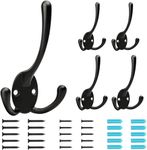 BIGLUFU Black Coat Hooks Wall Mounted, Heavy Duty Hardware Robe Hooks Decorative, for Hanging Coats Towel Cubicle Classroom Kitchen Bath Backpack Hat Hook 3 Prong Coat Hooks (5 Pack)