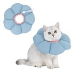 Cat Cone Collar Soft,Cute Adjustable Waterproof Cat Recovery Collar,Anti-Bite Lick Wound Healing Safety Cone For Cats,Blue Flower All-Season Style(S)