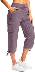 Soothfeel Women's Cargo Capris Pants with 6 Pockets Lightweight Quick Dry Travel Hiking Summer Pants for Women Casual (Purple, XL)