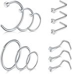 D.Bella Silver Nose Stud 18 Gauge-Nose Ring Hoop 8mm 10mm 12mm Nose Screws and Clear Nose Studs