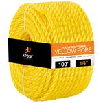 Xpose Safety 100 ft Twisted Polypropylene Rope - 1/4 - Yellow Floating Poly Pro Cord - Resistant to Oil, Moisture, Rot, Mold, Marine Growth and Chemicals - Reduced Slip, Easy Knot, Flexible - by