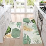 Homcomoda Kitchen Rugs Sets of 2 Cushioned Anti Fatigue Kitchen Mats Sets 2 Piece Kitchen Floor Mats Green Non Slip Waterproof Standing Mat for Kitchen,Sink,Office