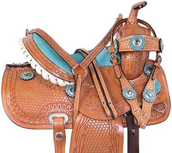 Acerugs Youth Kids Barrel Racing Saddle Size 12 13 14 Full Size Quarter Horse TACK Western Trail Premium Leather (Turquoise, 12")