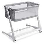 COSTWAY Bedside Crib, Baby Sleeper Bassinet with Mattress, Breathable Mesh & Wheels, 8 Height Adjustable Sleeping Cot for 0-6 Months, 15kg (Grey)