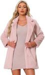 Allegra K Women's Faux Fur Coat Lapel Warm Overcoat Winter Open Front Fluffy Jackets Dusty Pink Large