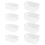 ZPONEED 8 Pack Plastic Storage Basket, White Storage Boxes, Organizing Wrap Bins for Shelves, Stackable Cupboard Organiser for Kitchen, Cupboard, and Bathroom Organizer on Shelves