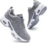 Womens Running Shoes Trainers Ladies Comfort Non Slip Breathable Sneakers Arch Support Memory Foam Plantar Fasciitis Orthopedic Shoes Grey UK 6