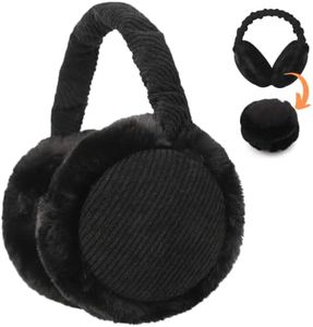 Zeltauto Women’s Winter Earmuffs Adjustable Foldable Faux Fur Plush Ear Warmer Full Ear Surrounded (Black)