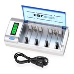 EBL Universal AA AAA C D 9V Battery Charger, LCD Smart Individual Charger with Discharge Function Fast Charging for AA AAA C D 9V Ni-MH Ni-CD Rechargeable Batteries