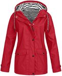 AAZJSS Fitted Rain Jacket Women Lightweight Windbreaker Raincoat Plus Size Waterproof Coats with Hood Red Small