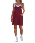 WNEEDU Womens Summer Dresses 2024 Sleeveless Casual Dress Spaghetti Strap Beach Sundresses with Pockets Burgundy S