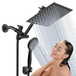 COSYLAND 10" Black Rainfall Shower Head with Handheld - high Pressure Shower Head Combo, Stainless Steel 5 Settings with Extension Arm Height/Angle Adjustable, High Pressure Anti-Leak matt Black