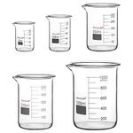 stonylab Glass Beaker Set, Borosilicate Glass Graduated Low Form Griffin Beakers in 5 Sizes, 50ml/100ml/250ml/500ml/1000ml (1 L), Combo Pack