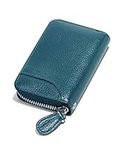 GADIEMKENSD Womens Credit Card Holder Wallet Zip Leather Card Case RFID Blocking Ladies Small Blocked Accordion Wallets with Stainless Steel Zipper Woman Compact Accordian ID Cards Bag Sea Blue