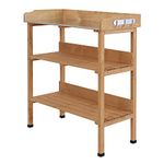 Outsunny Outdoor Garden Wooden Potting Bench Work Station Table Tool Storage Shelf w/Hooks, Natural