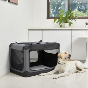 Amazon Basics 4-Door Travel Crate, Grey, Large – Pet Carrier