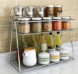 CR18 COLLECTION Stainless Steel 2 Layer Kitchen Spice Rack| Modular Kitchen Storage Rack | Kitchen Organizer Multipurpose Storage Shelf/Rack, Silver, Countertop, Tabletop, Tiered Shelf