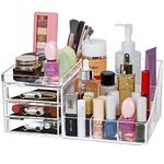 Greentainer Stackable Makeup Organizer With 3 Drawers,Acrylic Bathroom Organizers Storage,Clear Storage Bins for Lipstick, Brushes, Lotions, Eyeshadow, Nail Polish and Jewelry