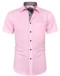 J.VER Men's Dress Shirt Short Sleeve Regular Fit Formal Shirt Button Down Business Casual Wedding Work Office Stretch Non Iron Pink L