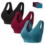 HBselect 3 Pcs Maternity Nursing Bra Sleep Nursing Bra with Additional Bra Extensions Breastfeeding and Sleep Without Wires for Nighttime Nursing and Sleeping Black Wine Red Blue M