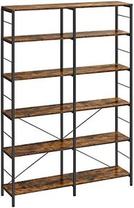 VASAGLE Libreria a 6 livelli, Scaffale Portaoggetti, 30 x 120 x 172,5 cm, Stile Industriale, per Soggiorno, Studio, Balcone, Cucina, Marrone Vintage e Nero LLS114B01